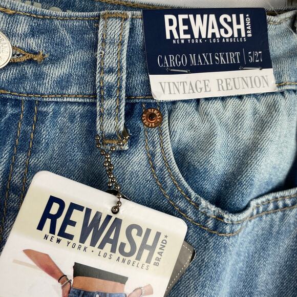 Rewash Cargo Denim Maxi Skirt Women Junior 5/27 Blue Vintage‎ Faded Utility NWT - Picture 4 of 9